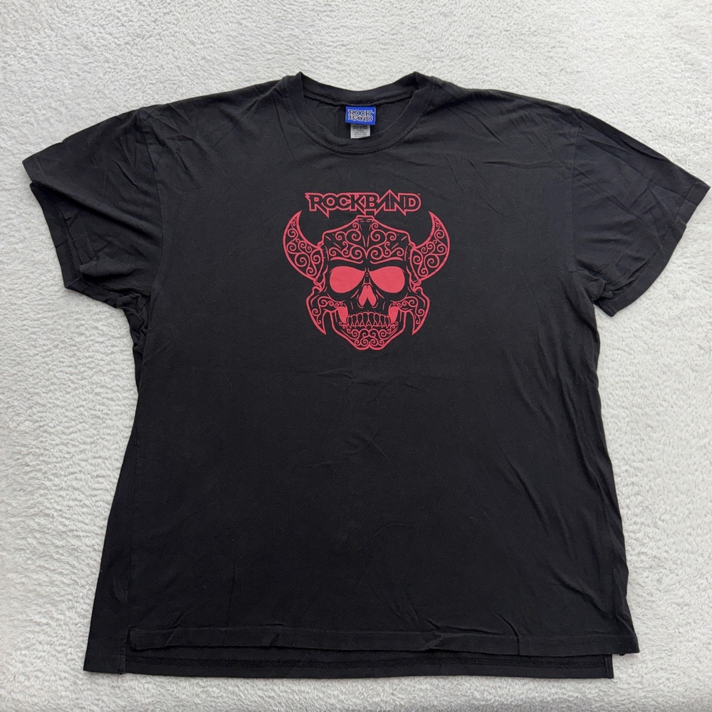 Rock Band Video Game Promo Skull Graphic T-Shirt Mens Large Black Red 2009 L